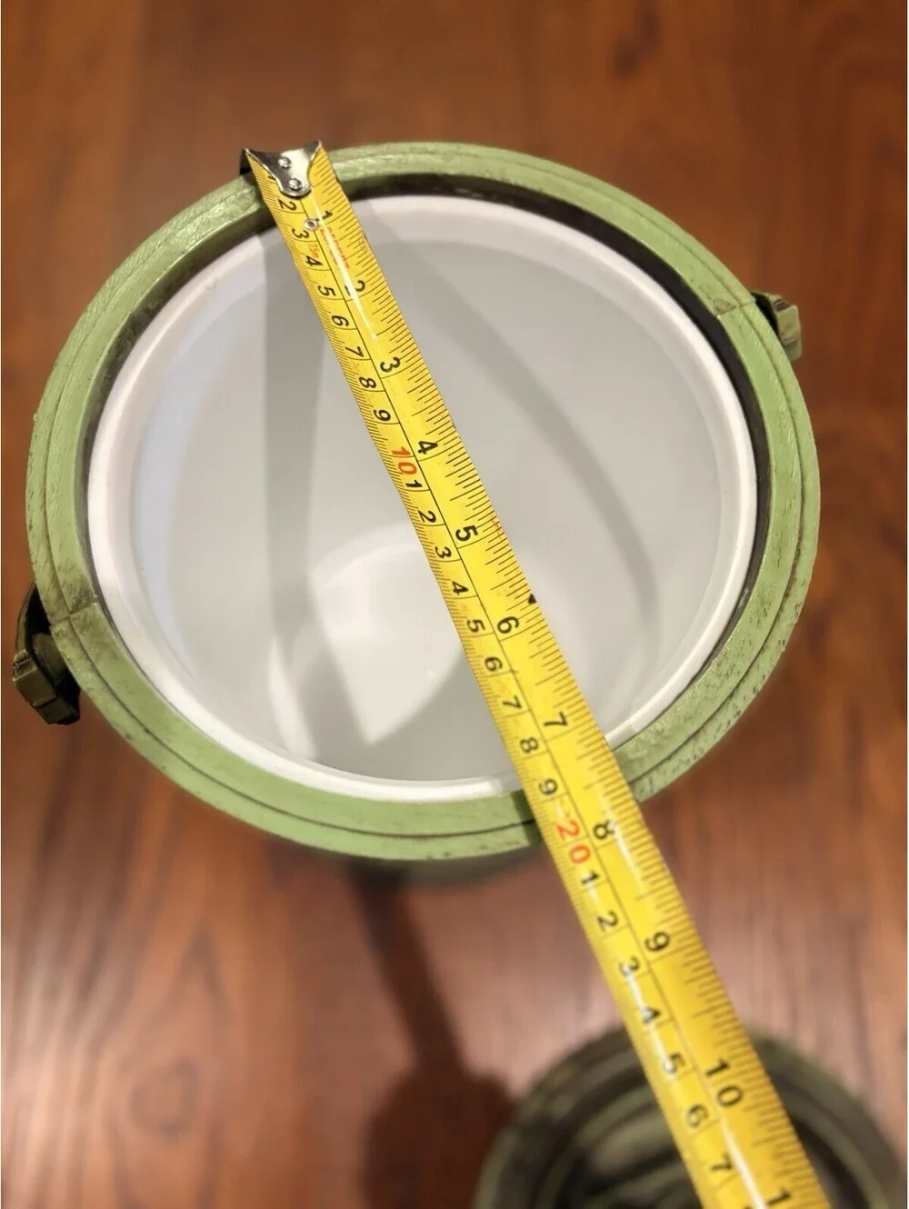 Vintage Avocado Green Ice Bucket-Wine-Chiller Cooler-MCM-Plastic Faux Wood